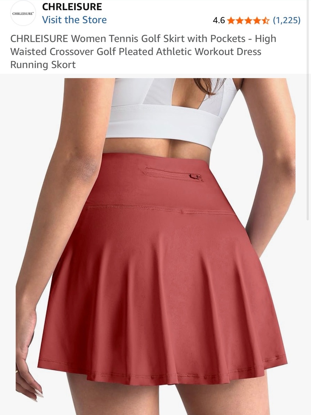 High-Waist Red Athletic Pleated Mini Skirt with Pocket